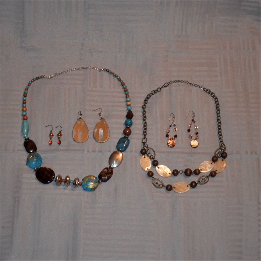 2 necklaces and 3 sets of earrings, bundle